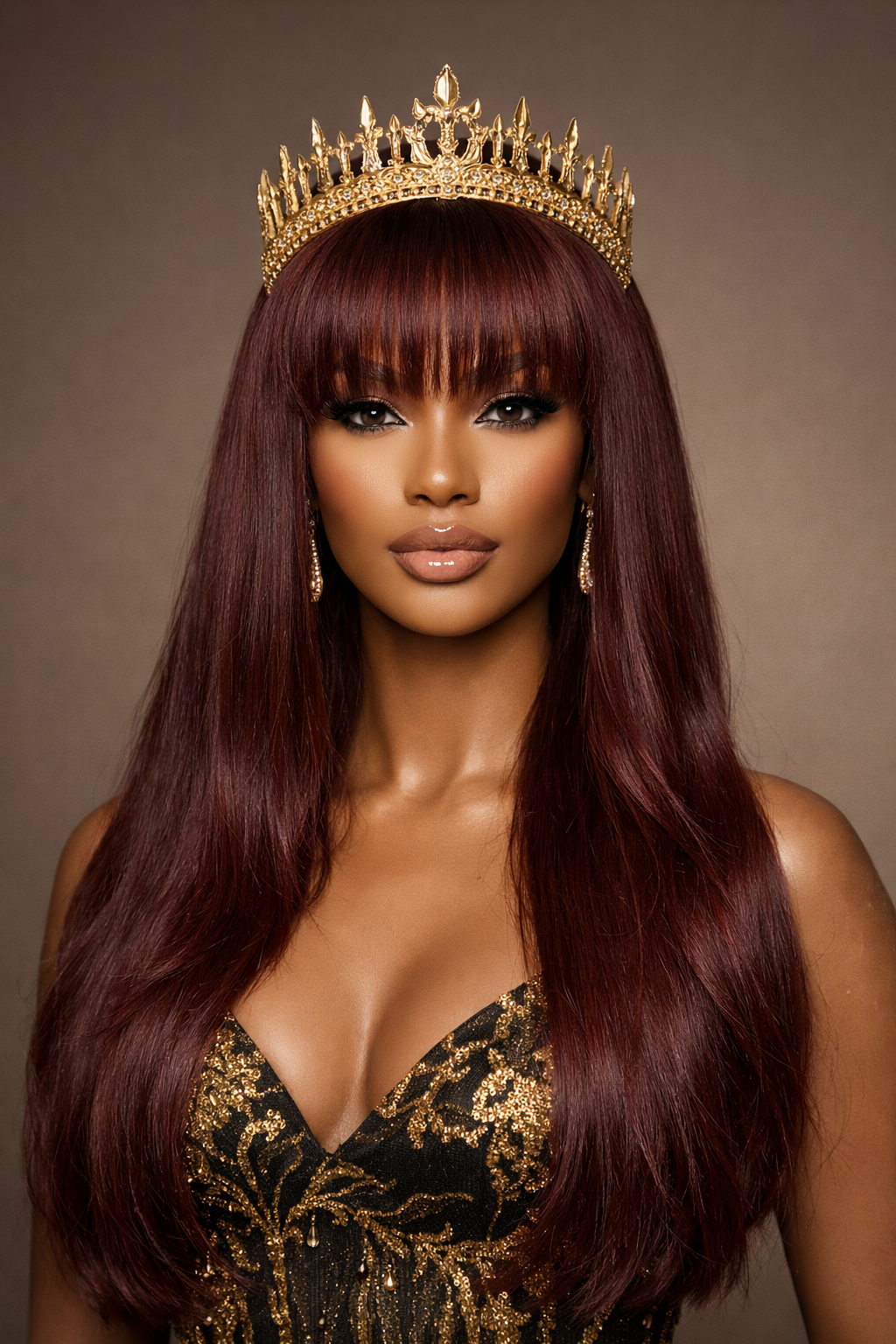 Miss Brazil Straight Burgundy Fringe Wig – 5x5 HD Lace Closure (Glueless)