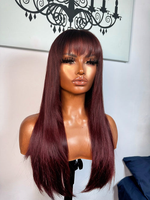 Miss Brazil Straight Burgundy Fringe Wig – 5x5 HD Lace Closure (Glueless)